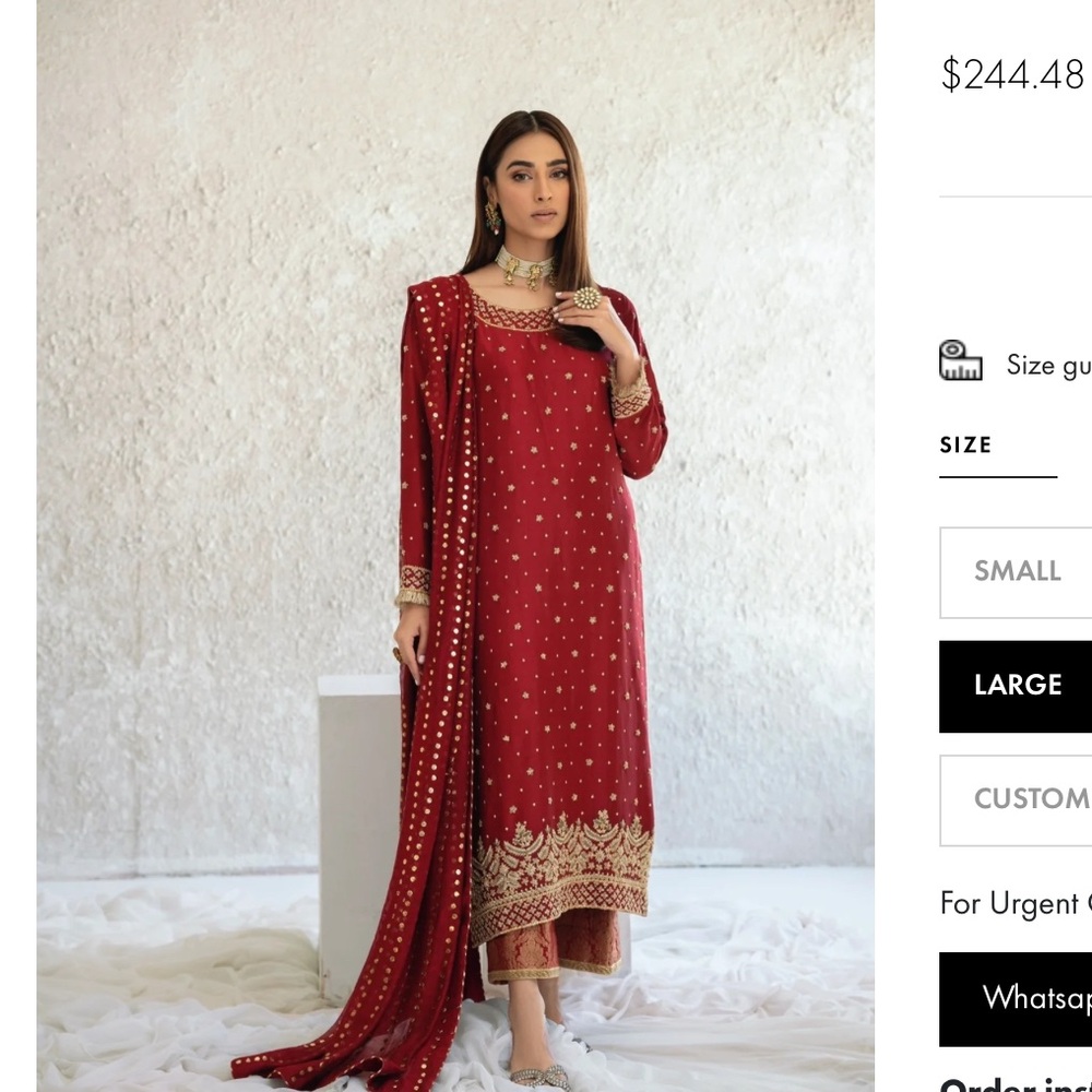 Red Embroidered Long Sleeve Women’s Dress with Dupatta